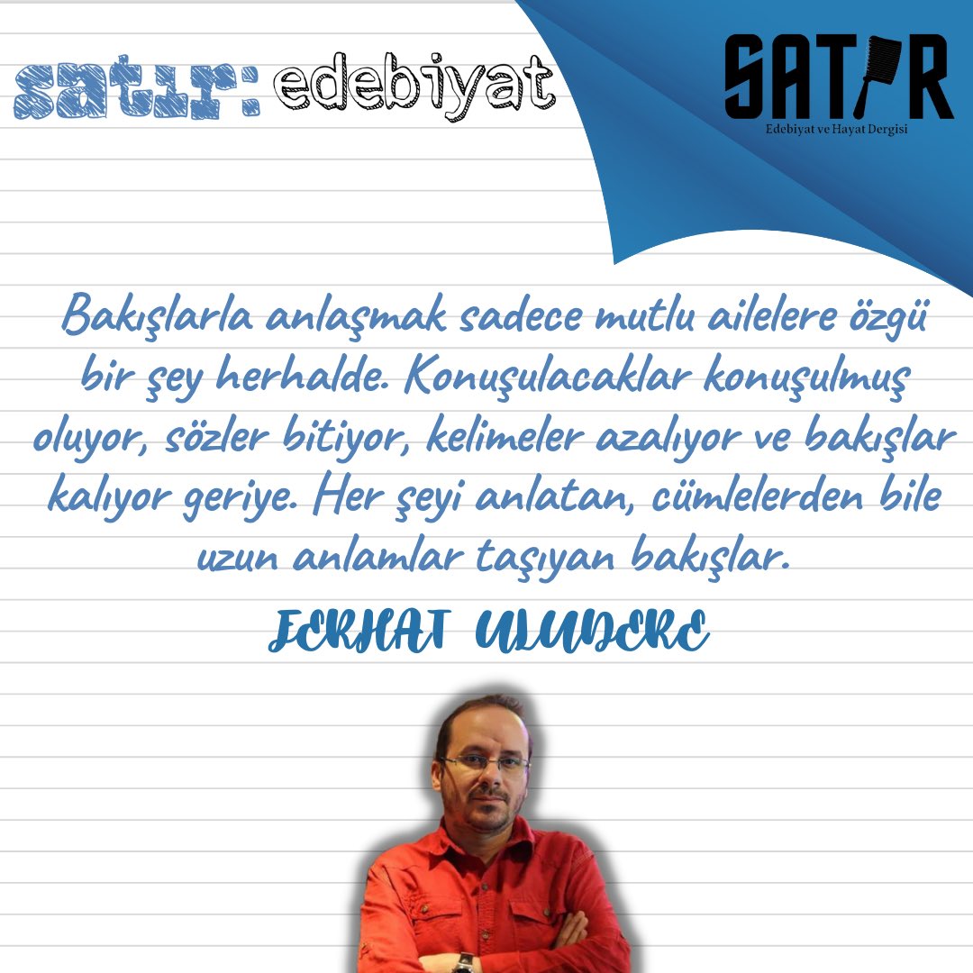 satirdergisicom's tweet photo. Bakışlarla anlaşmak sadece mutlu ailelere özgü bir şey herhalde. Konuşulacaklar konuşulmuş oluyor, sözler bitiyor, kelimeler azalıyor ve bakışlar kalıyor geriye. Her şeyi anlatan, cümlelerden bile uzun anlamlar taşıyan bakışlar.

FERHAT ULUDERE
#ferhatuludere   #nikahsarhoşluğu https://t.co/V9LWmoBzR6