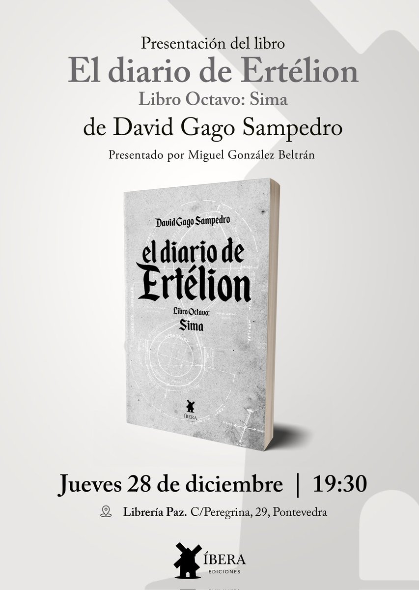 Nuestra cita anual en la <a href="/LibrariaPaz/">libraría paz</a> (Pontevedra) tendrá lugar el próximo 28/12, día en que <a href="/MiguiGB/">Miguel Gonzalez</a> y yo presentaremos "SIMA", el tomo que concluye la saga "EL DIARIO DE ERTÉLION" tras 8 años de puntuales entregas con @iberaeditorial.

Apúntalo en tu agenda. Te esperamos.