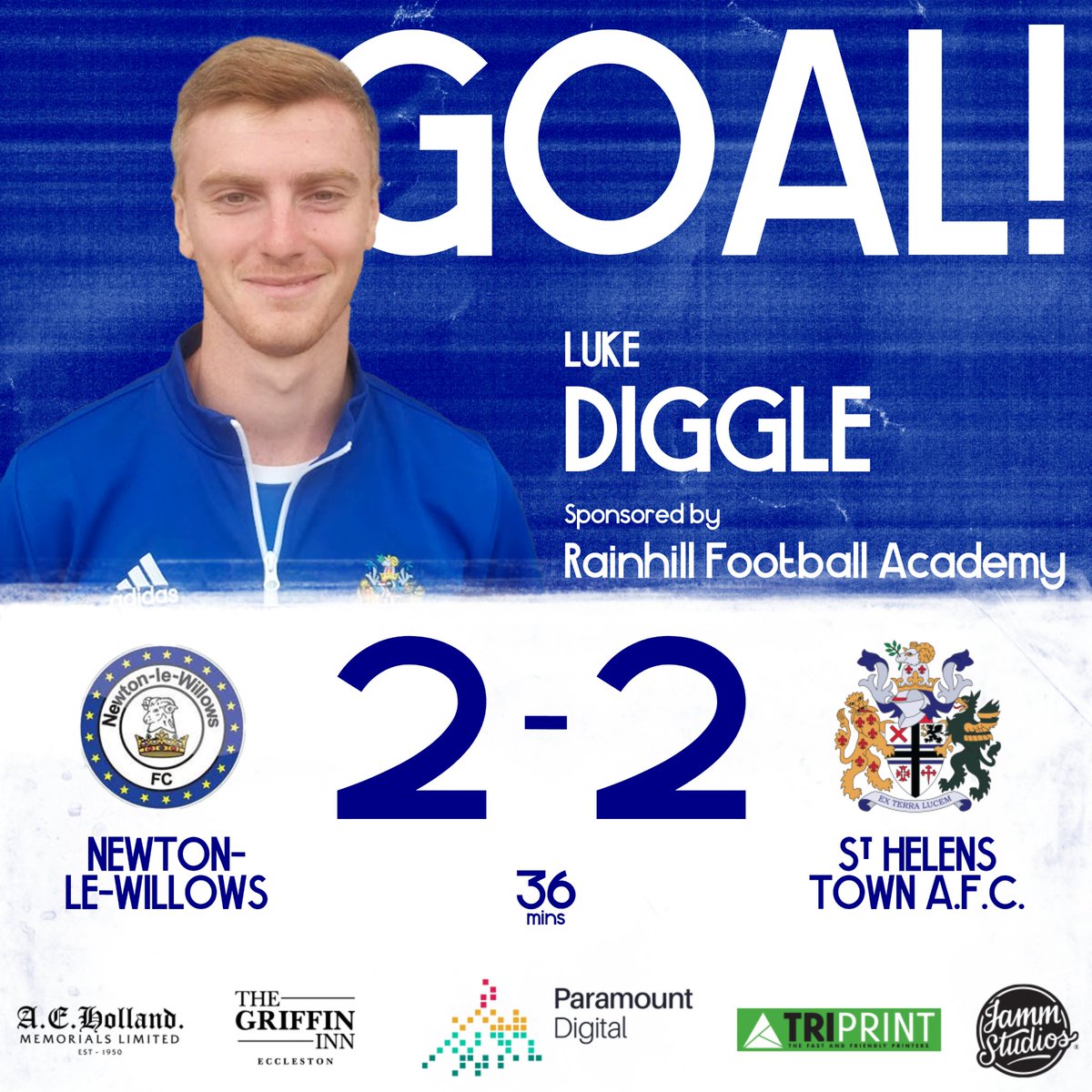 36' : GOAL!
LUKE DIGGLE sponsored by <a href="/RainhillAcademy/">Rainhill Football Academy</a>
NEWTON- LE-WILLOWS 2 v 2 ST HELENS TOWN A.F.C.

<a href="/PDigitalLtd/">Paramount Digital</a> <a href="/thegriffininn/">The Griffin Inn</a> #TellinsTown #StHelensTogether #StHelens #ExTerraLucem #nonleague