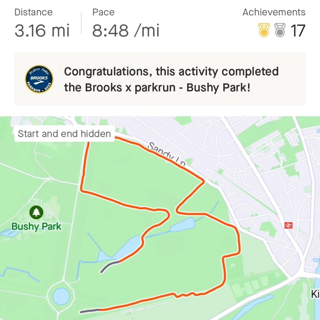 Chose to do @bushyparkrun today, where my #parkrun journey began in 2006. My 1st parkrun at #bushypark for over 17 years (!). A very enjoyable 1 lap run in 27.34, finishing in 621st out of 1262 runners. Had a nice warm coffee afterwards! #bushyparkrun #deafrunner #parkruntourist