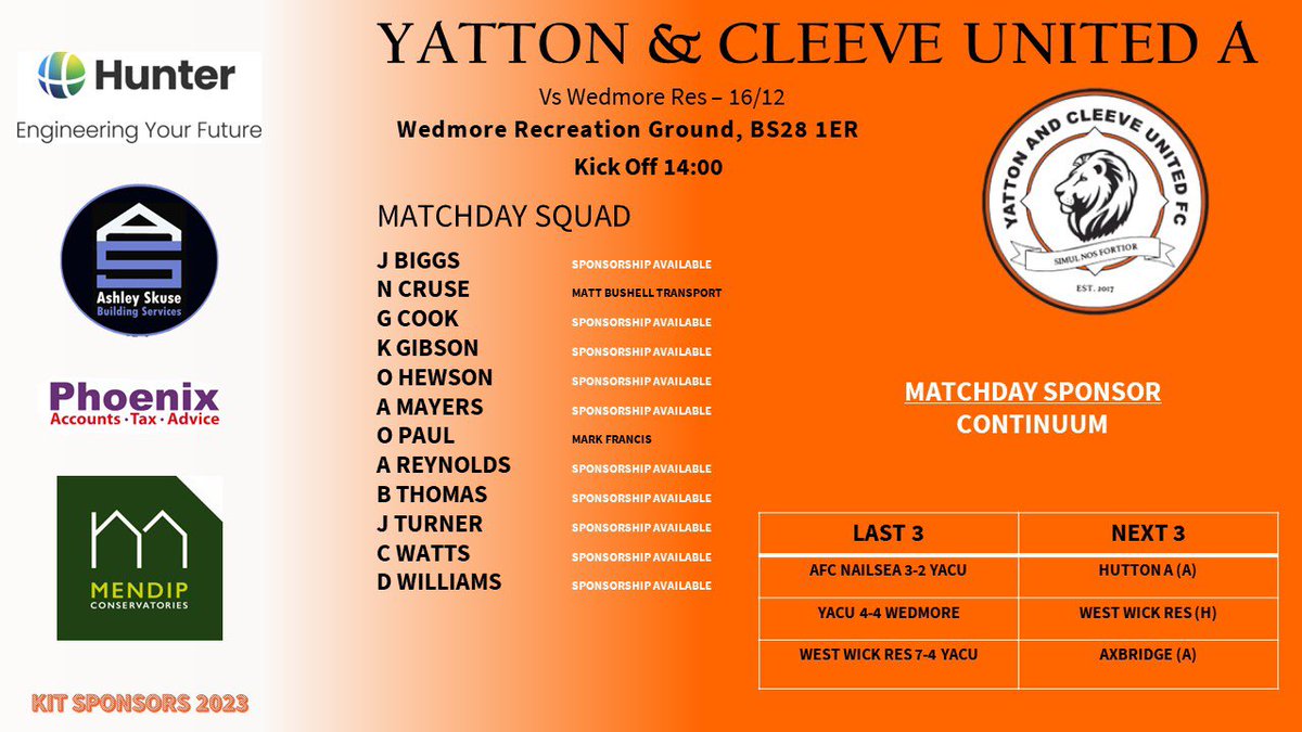 All 3 teams in action today after a lack of matches in recent weeks. 

Get down and support the lads. 

#uptheyacu