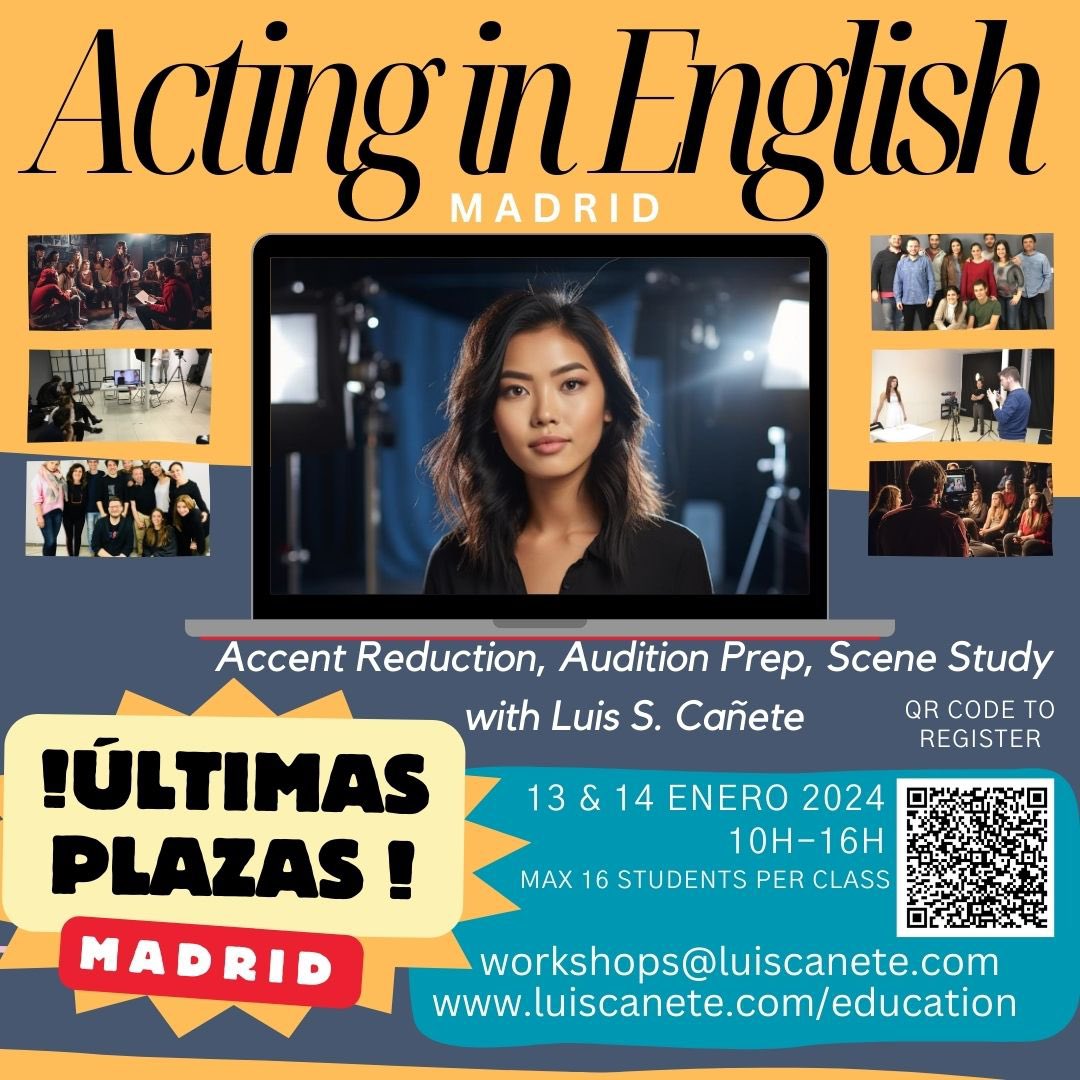 MADRID—last couple of spots open for the JAN 13/14 session. Register: forms.gle/1Q4co2jkM5oCBY…

 #actorslife, #actors, #film, #tv, #actingworkshop, #actinginenglish, #acting, #spain, #talleresdeacting, #casting. 🎉🎬🎞️🎥