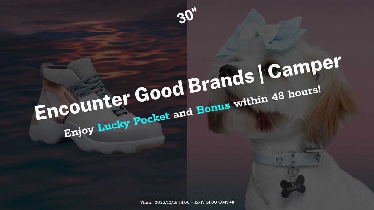 30sec_yet's tweet photo. Final 17 hours count down

Enjoy lucky pocket and Bonus in 30sec
Learn more about #Camper in final 17h

Collection: Encounter Good Brands | Camper 

#30sec #YET #Camper #brand #web3 #blockchain #LuckyPocket #BSC #EncounterGoodBrands #wearing #shoes #Airdrop #Airdrops #Crypto #Giveaway