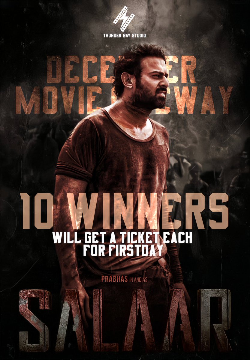 TBSTwizzle's tweet photo. ๐ฌ๐ GIVEAWAY ALERT! ๐๐ฌ
๐๏ธ Win a ticket to the first-day show of "Salaar" this December! ๐๏ธ
๐ 10 lucky winners will get a chance to witness the blockbuster on its opening day!
๐ To enter:
1๏ธโฃ Follow us on all social media (Link in Bio).
2๏ธโฃ Tag 5 friends to join!
3๏ธโฃ Retweet & Quote
๐๏ธ Mention your city, preferred theater, & showtime (evening/night).
๐ Let's make December epic with #Salaar! Winners announced soon. Participate now for your chance to be there on Day 1! ๐ฅโจ #MovieTicketsGiveaway #BlockbusterEvent
