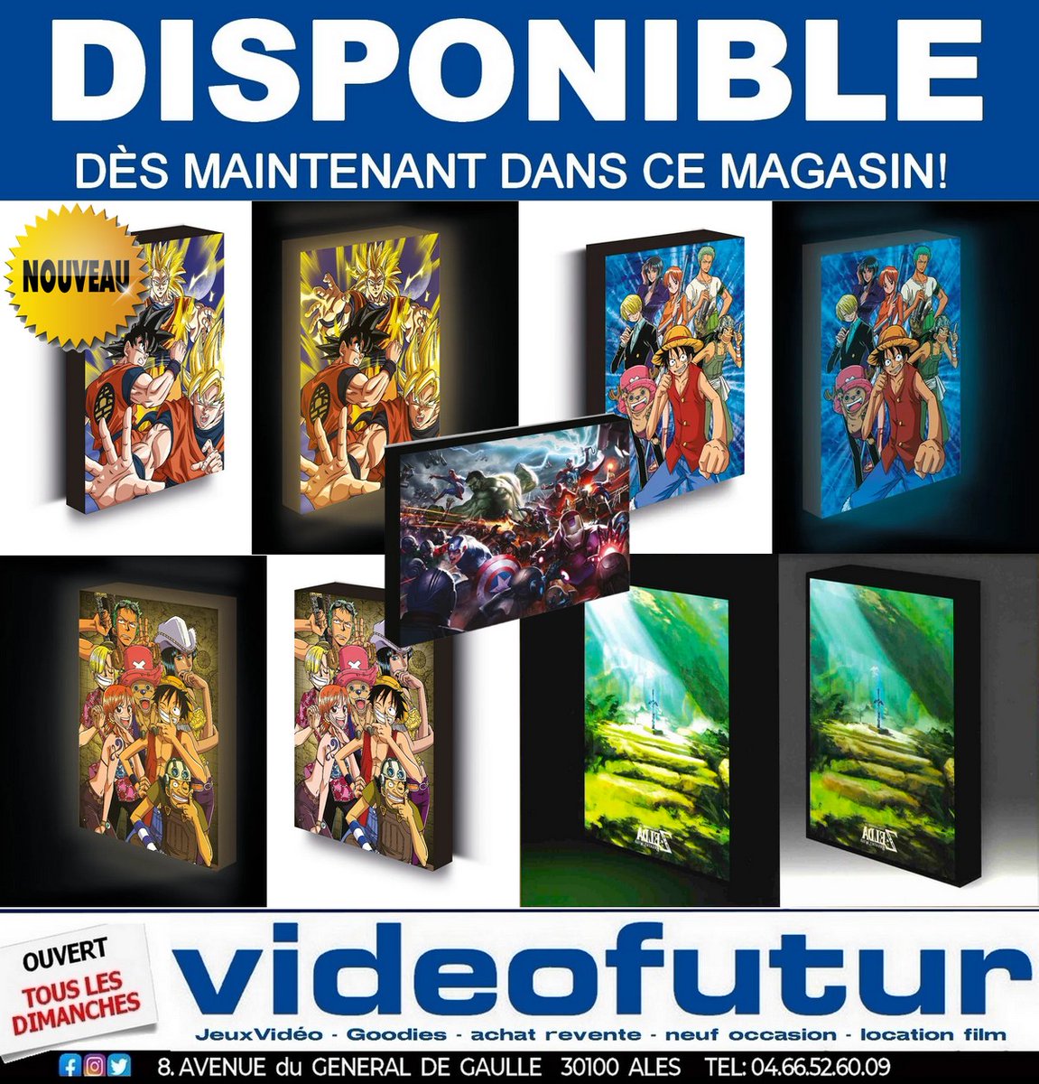 Videofutur_Ales's tweet image. Bonjour à tous,
Votre magasin VIDEOFUTUR vous informe que celui-ci sera ouvert ce " dimanche 17 décembre 2023 " de 10h00 à 12h30 et de 16h00 à 19h30.
Bonne journée.

📬VIDEOFUTUR Tél. 04.66.52.60.09

 #KDO #posterled #tableaulumineux #decomanga #kdomanga #kdozelda