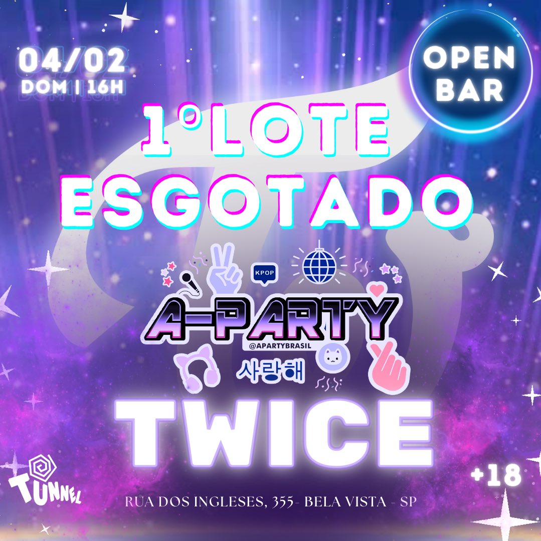 apartybrasil's tweet photo. PRIMEIRO LOTE ESGOTADO!!!
Garanta já seu ingresso:

https://t.co/CWZWxecUgg https://t.co/GSjxvo8fJJ