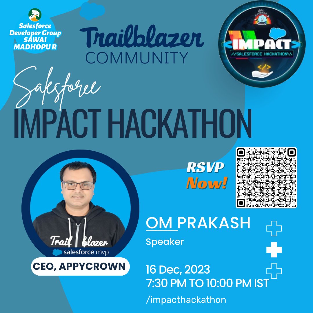 thetarunguptaa's tweet photo. 1 hour left only Just join Us with the amazing MVP's Session.
#SalesforceMVP #Salesforce @MeeraNairTVM @patmcclellan__c @omprakash_it #salesforce #salesforcesaturday #codewithtarun #impacthackathon #salesforcehackathon https://t.co/29HlyuOetw