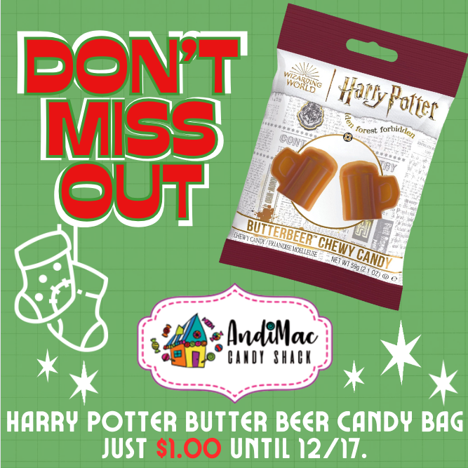 AndimacCandy's tweet photo. 🍭✨ Sweet Deal Alert! ✨🍭 Time is ticking on this magical offer at AndiMac Candy Shack! 🕰️ Grab your Harry Potter Butter Beer Chewy Candy Bags for just $1.00 (regularly $2.99)! 🧙‍♂️✨ Don't miss out – hurry in before the sale ends on 12/17/23! 🚀🌟 #AndiMacCandyShack 🍬🎁 https://t.co/be8DXObtbc