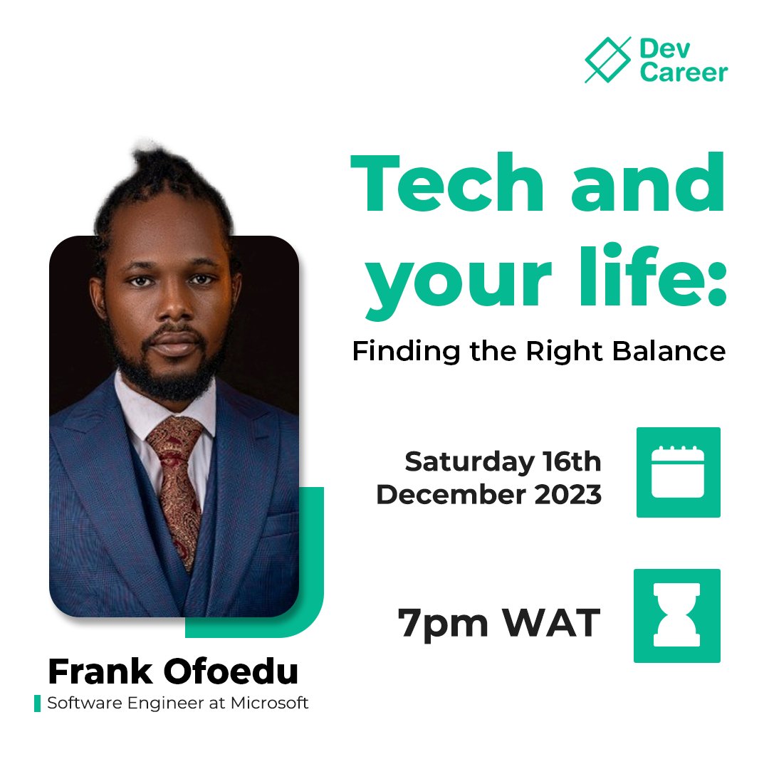 dev_careers's tweet photo. It is #DCTP time again!
We are so excited to join our guest Frank Ofuede this evening as he guides our leaners through finding the right balance as they navigate the Tech space.
#Dctp
#DctpUpdates https://t.co/i5gQw2zVoC