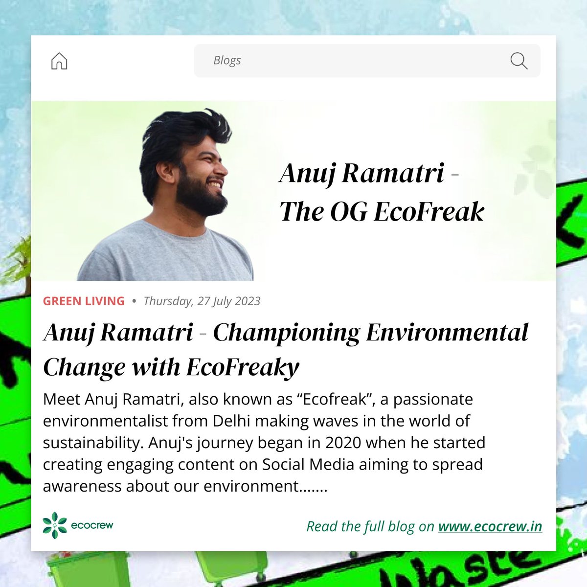 EcocrewOfficial's tweet image. ✨ Honoring the Contributions of Eco-Warrior @anujramatri

Read the full blog on ecocrew.in ⏩

#anujramatri #ecowarrior #ecocrew #recycle #ecofreak #composting #sustainability