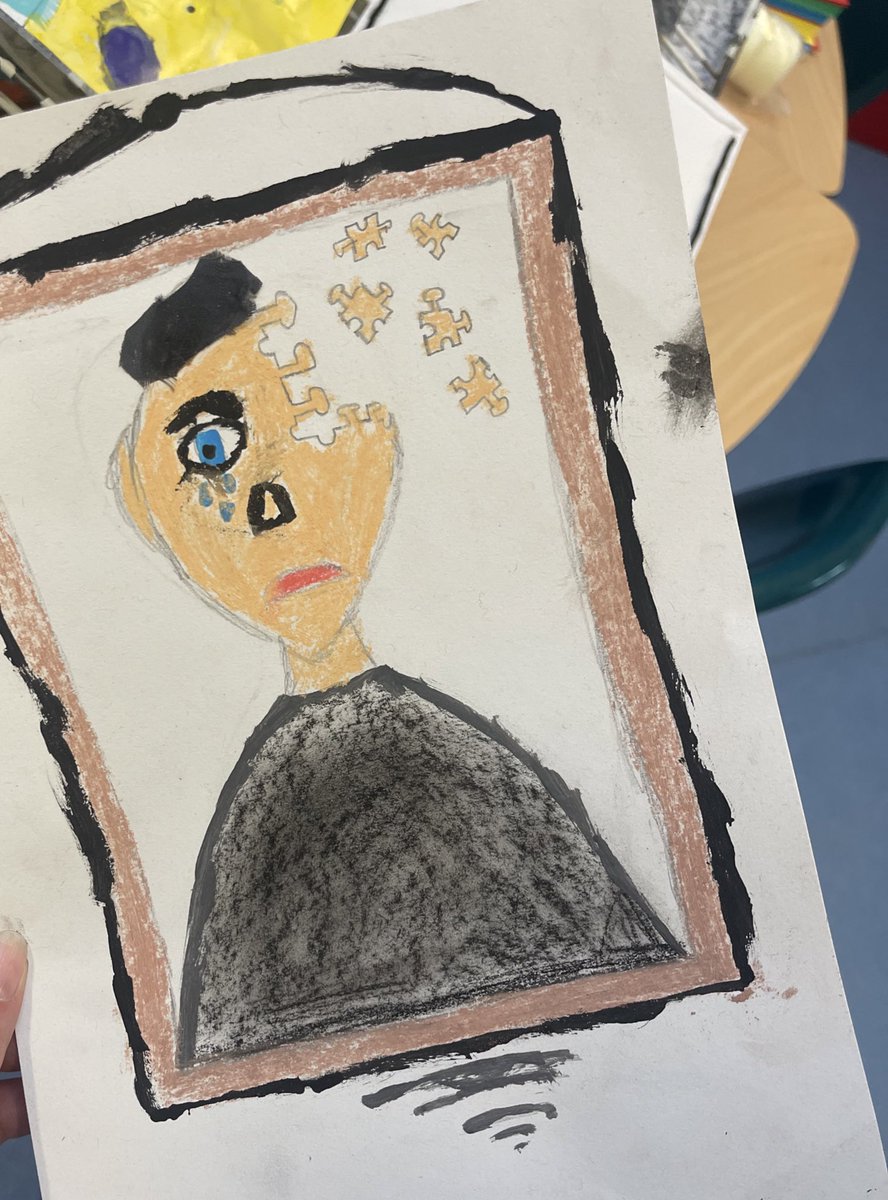 A child in my class created this piece of art representing dementia - he chose the theme himself. Absolutely amazing! Credit goes to the HLTA who has been teaching the unit every Thursday when I’ve been on PPA. ❤️