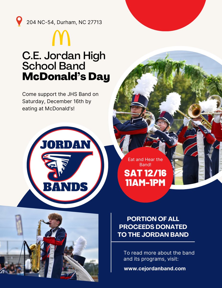 Today is McDonald’s Day! While you’re out holiday shopping, come grab some food and help support the band 🎄