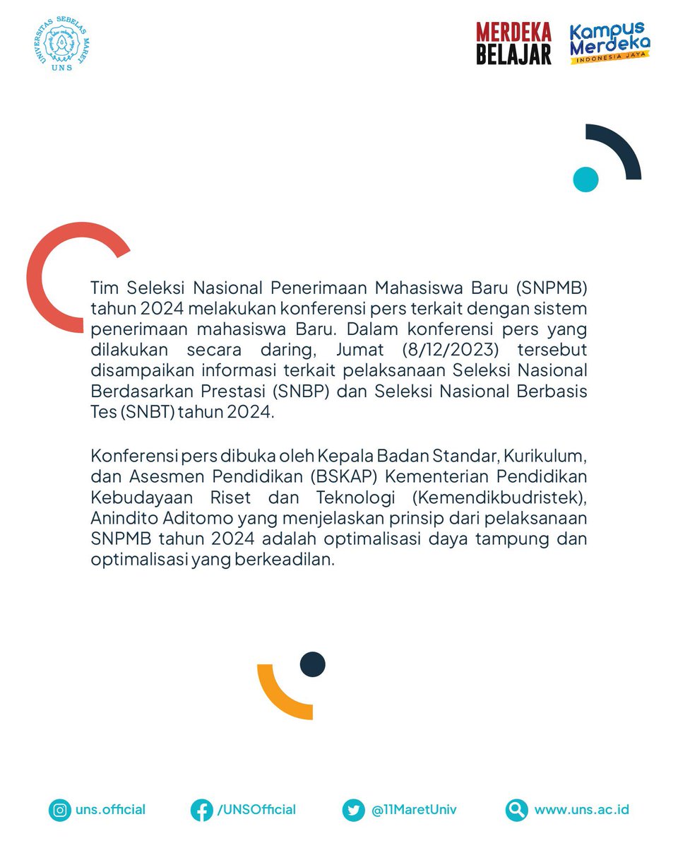 11MaretUniv's tweet photo. #InfoUNS - Resmi Diluncurkan, Penerimaan Mahasiswa Baru Tahun 2024 Miliki Aturan Baru https://t.co/ZhDy7bkuTs

#uns #universitassebelasmaret https://t.co/aQhyye3R5K