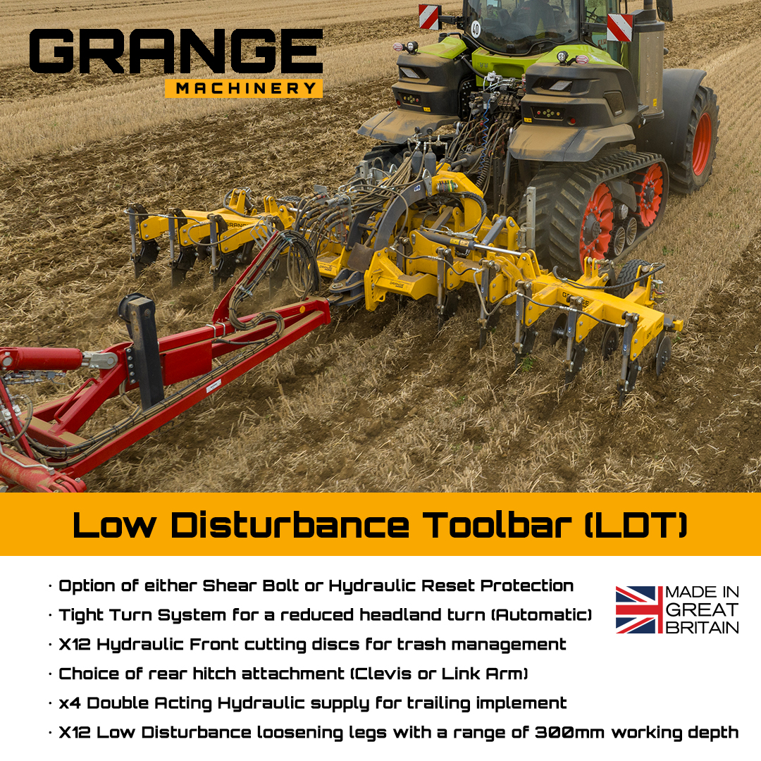 'Get more done in #OnePass with the 6m Grange Low Disturbance Toolbar attached to a Horsch Joker 6 meter cultivator, fitted with the auto reset option for non-stop operations. 🚜🔨 Unleash your machinery's versatility and enhance your operations' efficiency. #LowDisturbance