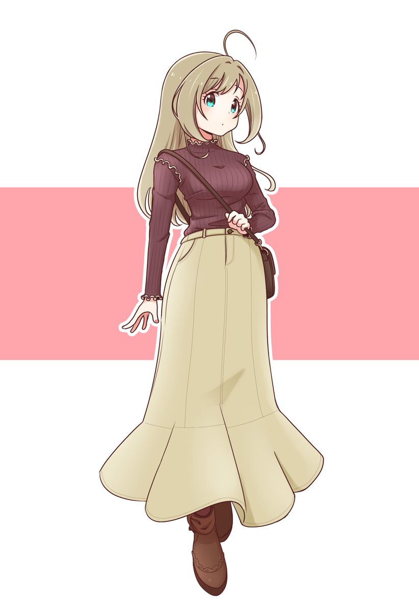 sato shin 1girl solo skirt ahoge long hair sweater full body  illustration images