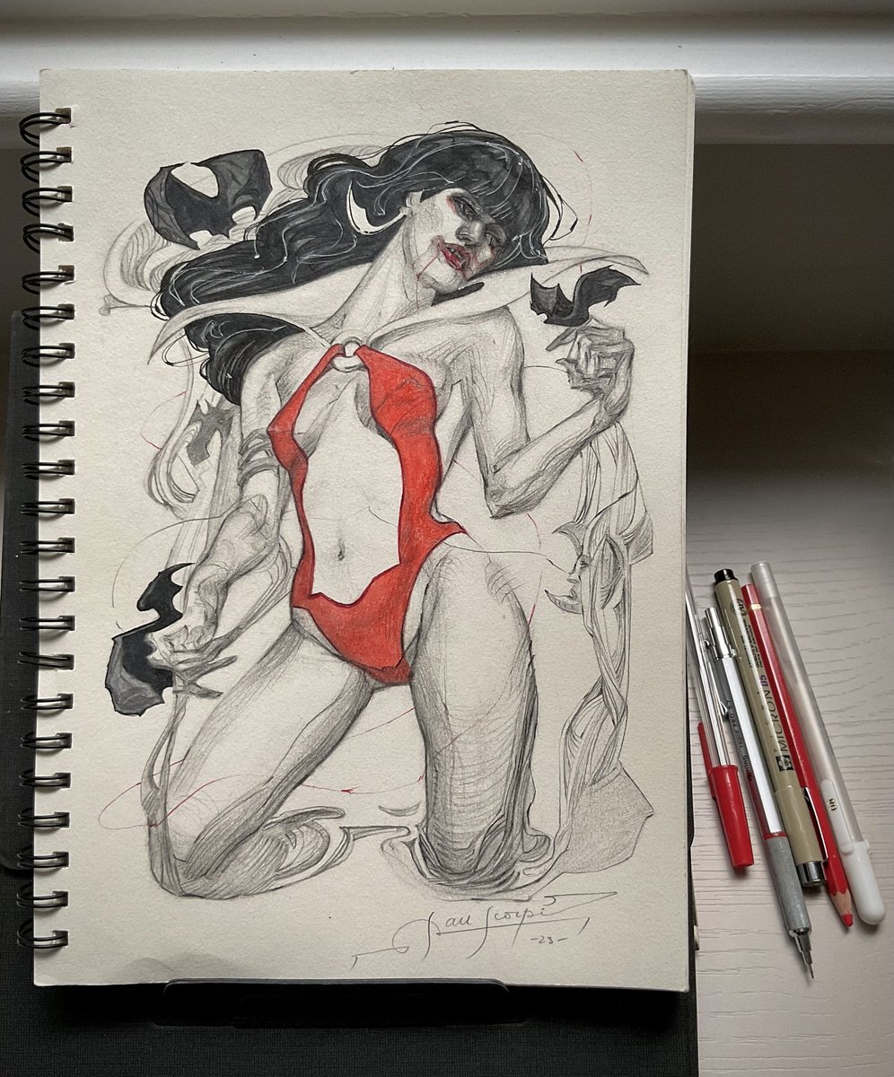 pauscorpi's tweet photo. Before I definitively decide wether to quit Twitter, here’s a Vampirella I drew to take a little break between deadlines. 
A4; pencil and ink bits https://t.co/CM2uewjJ1p