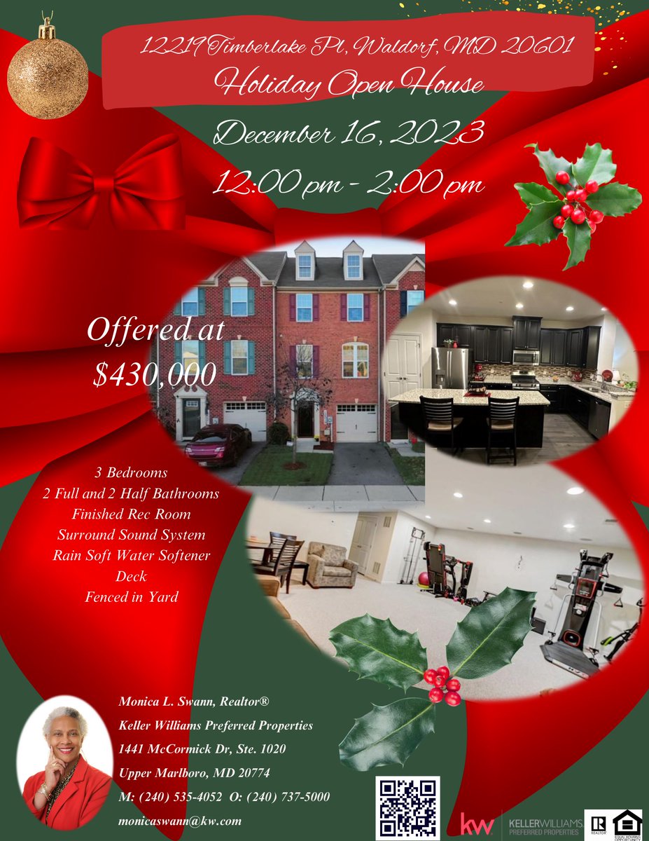 RealtorSwann's tweet photo. Looking for the perfect 🎁 Stop by and see this BEAUTIFUL house and put YOUR tree in it. Today from 12:00-2:00, Mrs. Claus is arriving from the North Pole to show you this house. 12219 Timberlake Waldorf, MD 20774
📱 (240) 535-4052
☎️ (240) 737-5000
📧 monicaswann@kw.com https://t.co/iAajS31YTa