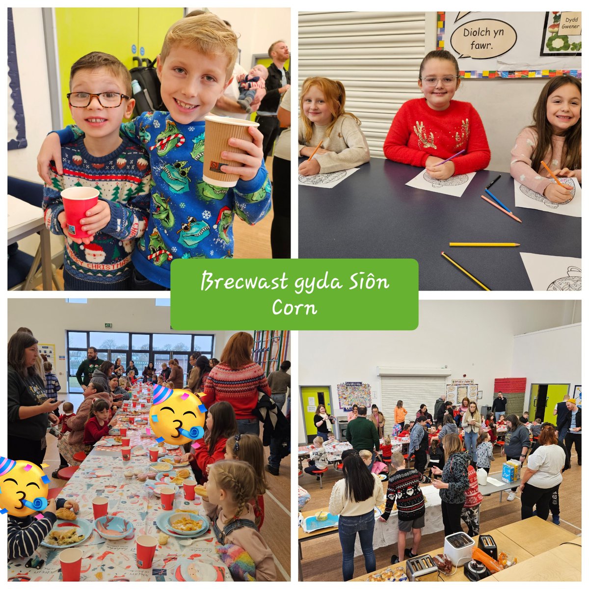 Am fore Nadoligaidd hyfryd. Pawb yn joio brecwast cyn i Siôn Corn gyrraedd. Diolch <a href="/YFroCynraddPTA/">CRhA Ysgol Y Fro Cynradd PTA</a> ! ~ A lovely festive morning enjoying breakfast before Santa arrived! 🎅