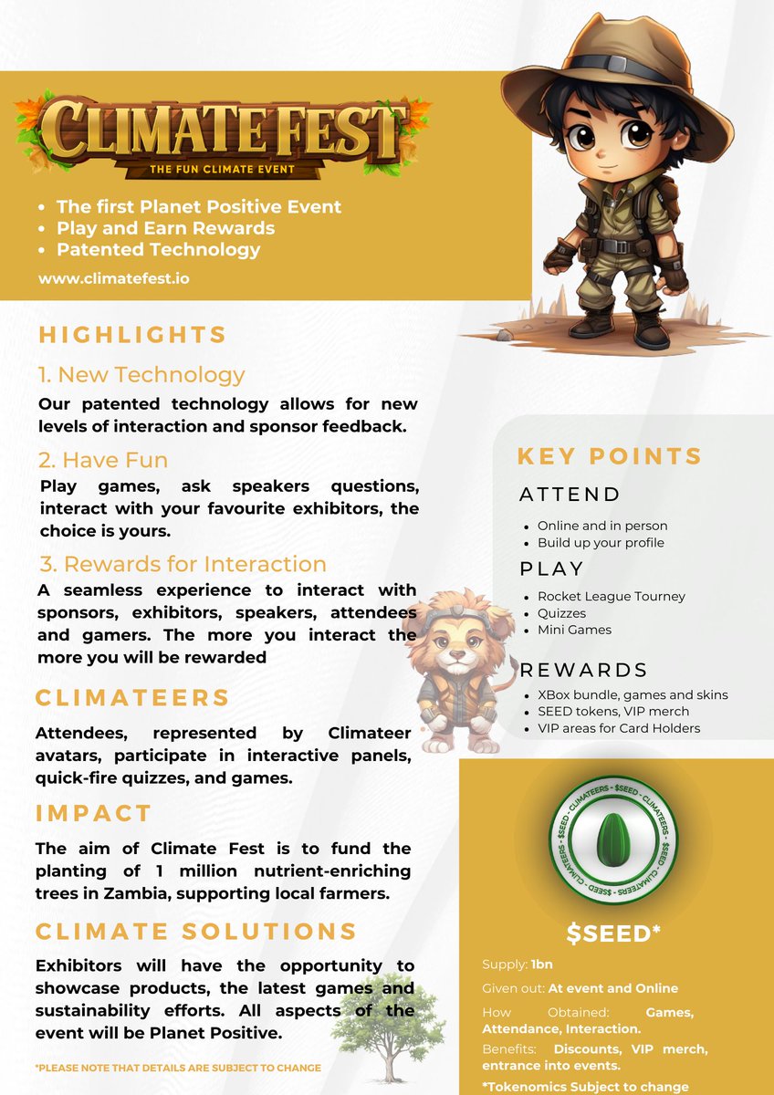 We are working hard behind the scenes to make #ClimateFest a reality in 2024. 

As promised here is a one page teaser of what is to come next year. 

✅Games
✅Impact
✅$HBAR

More on the tech side to follow in due course. 

#TheClimateers