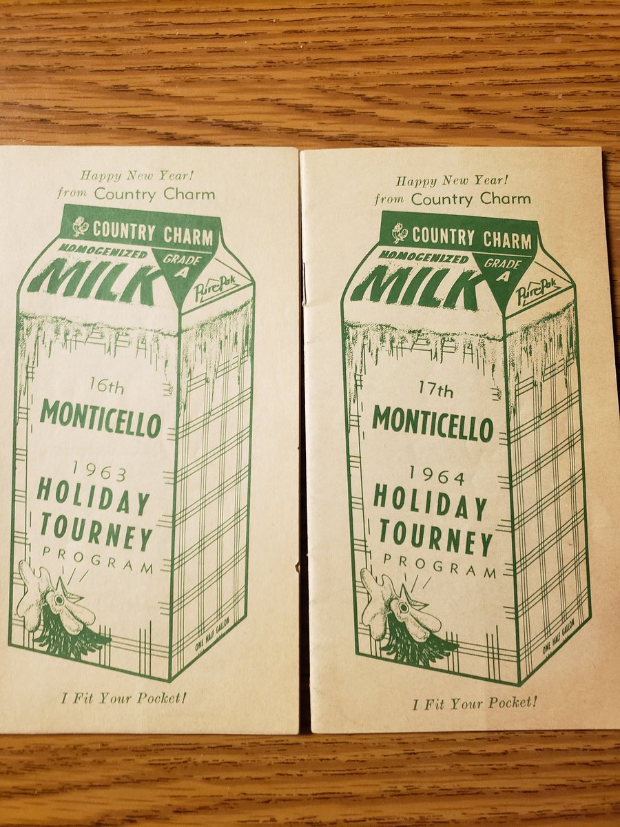 BBallMuseumIL's tweet photo. Illinois Basketball Fact: A strong small school holiday tourn. is the Monticello Holiday Tournament. It began in 1947 &amp; today is is called the Monticello Holiday Hoopla. Note the size of their older programs. They would fit into your pocket or purse. Monticello won the 1st title. https://t.co/ynPS4bbLVa