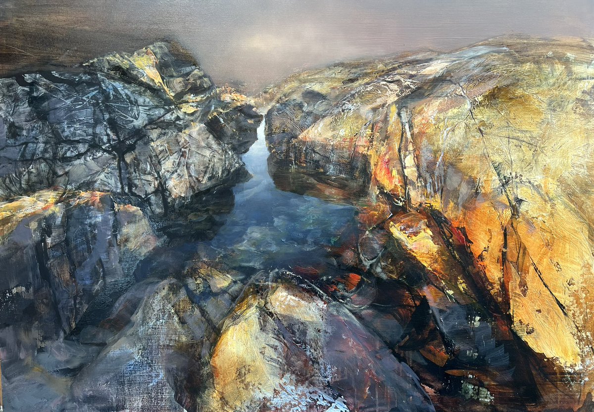 Summer Rock Pool, 107cm x 76cm, mixed media. Currently available from the Annan Gallery in Glasgow. annanart.com/artist/44360/b… #coast #painting #rockpool #clashnessie #assynt #scottishart #exhibition #glasgow