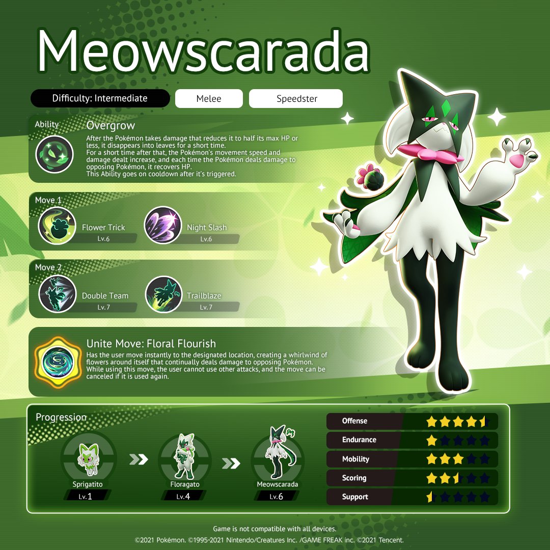 ¡Meowscarada ahora está en #PokemonUNITE!

¡Completa el desafío de pétalos de flores de Meowscarada antes del 10 de enero de 2024 y obtendrás su licencia UNITE gratis!