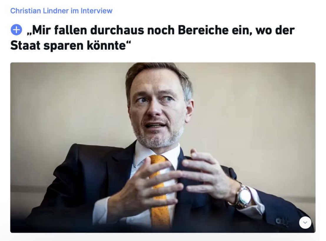 IsabellaMWeber's tweet photo. German Finance Minister @c_lindner, the mastermind of austerity while real wages have collapsed, while the IMF projects -0.5 percent real GDP decline in 2023 and while the far right AfD is #2 in the polls: “I can definitely think of more areas to cut spending” https://t.co/nPRReVurvj