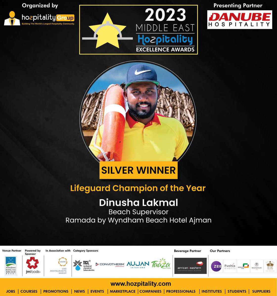 The Lifeguard Champion of the Year Silver award proves Dinusha's outstanding skills and dedication to the critical role of a lifeguard.

#DinushaLakmal #BeachSupervisor #RamadabyWyndhamBeachHotelAjman #hozpitalityexcellenceawards 

hozpitality.com/Hozpitalitygro…