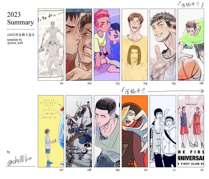#2023年を振り返る 
テンプレお借りしました
3月なんてひと月で40枚も描いてたのに原稿中の月は落書き1枚とかしかなくて今年もまた極端な一年でした! 