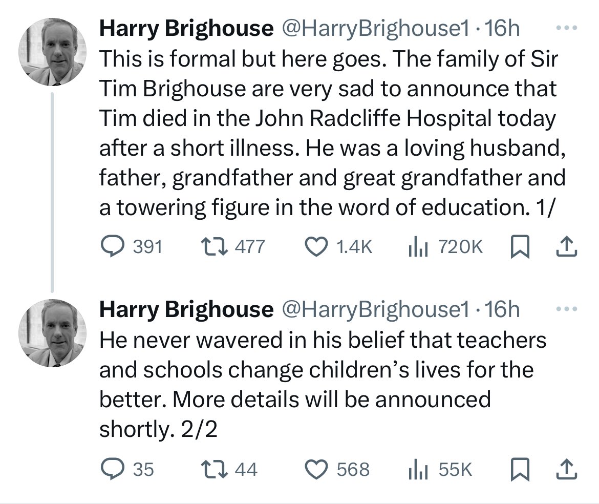 Very sad. He was a great educationalist and a lovely man who I had the privilege to meet a few times.