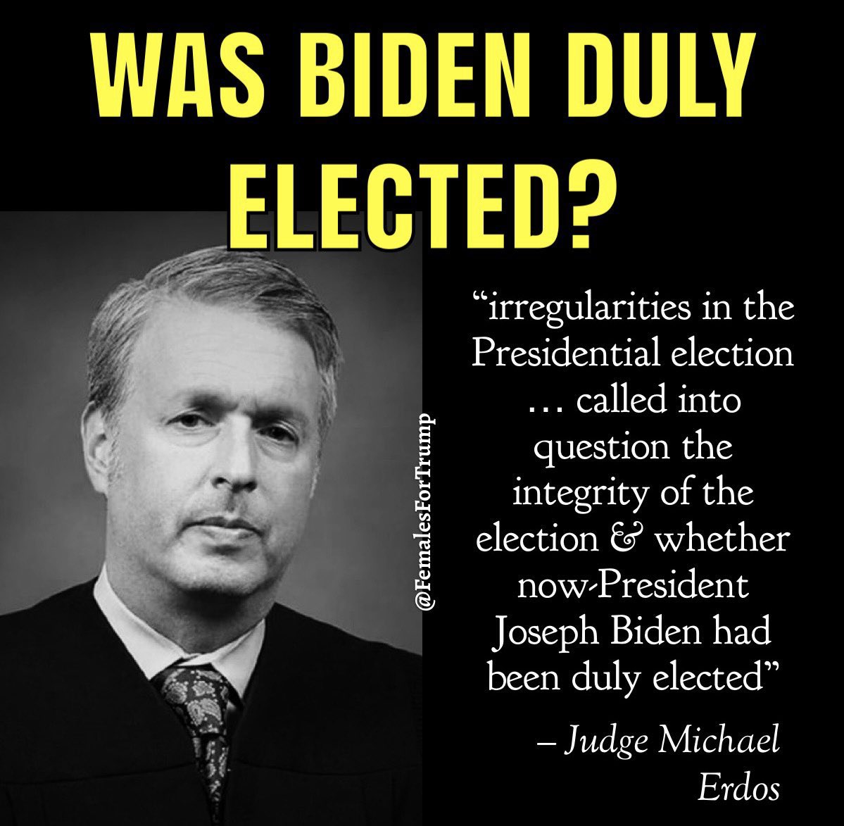 Judge Michael Erdos, Philadelphia County Court in Pennsylvania questions Biden’s legitimacy and the integrity of the 2020 election. Was Biden duly elected?