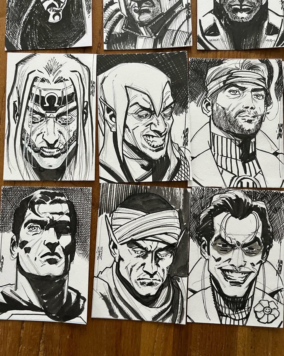 Here is another set of sketch cards. I should currently have around 70 sketch cards completed, leaving approximately 30 more that I aim to have ready for the convention season. As always, these cards give me the opportunity to explore beyond my usual cast of characters. #sketches
