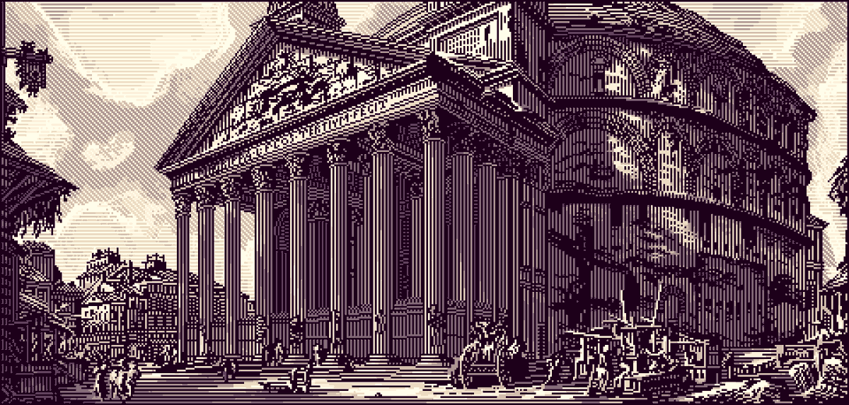 A pixel art study of an etching by Piranesi from 1751, depicting the Pantheon. 
I mean, the original is from 1751, not my study.🤦‍♂️