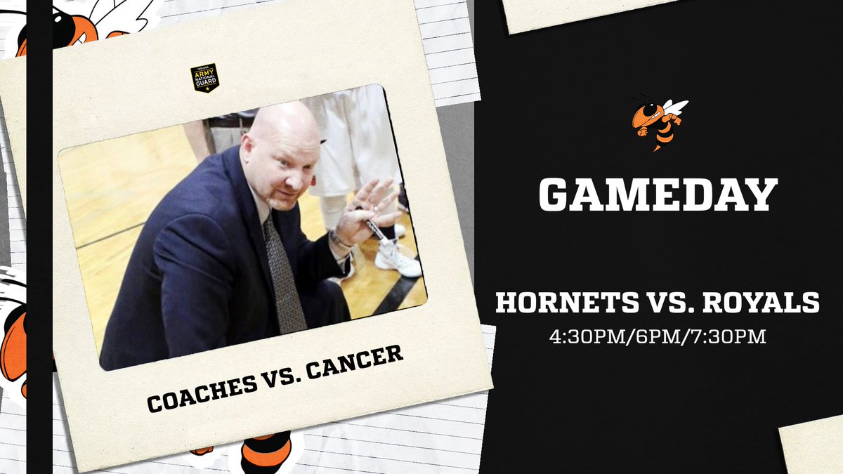 BGHSBasketball's tweet photo. Hornets welcome Southside rival Roncalli Royals for our annual Coach vs. Cancer game. Freshman start off the triple header at 4:30pm, JV to follow then varsity to cap off the night. https://t.co/2tz75RDevt