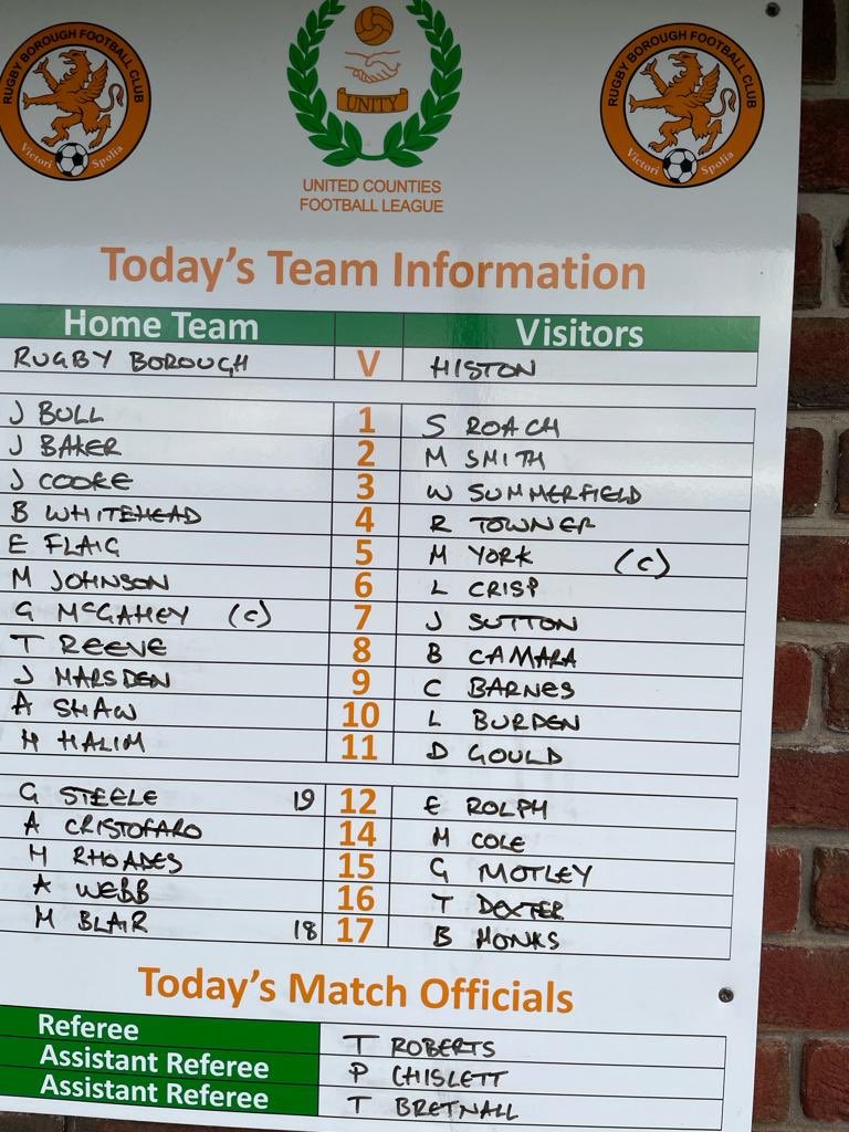 Rugbyboroughfc's tweet photo. Todays team news V @HistonFC https://t.co/UZvkcNjyOb