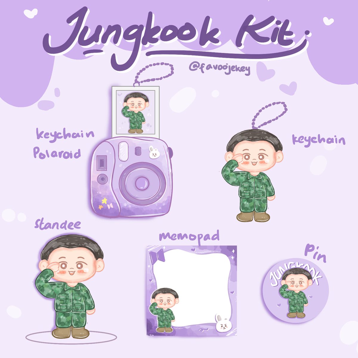 favoojekey's tweet photo. GIVEAWAY MERCH FANMADE JUNGKOOK BY @favoojekey 🥰💜

Rules:
RT tweet ini + LIKE
RT pinned
Rep mau yang versi mana^^

End ASAP💜 https://t.co/xEUAJuiLXZ