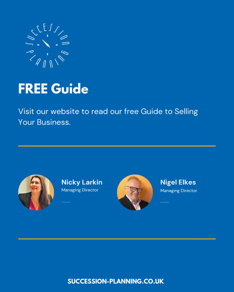 Read our free guide here: succession-planning.co.uk/info/guide-to-…

#ExitStrategy #BusinessSellingTips #BusinessExit #UKBusiness #SME #ReadingBusiness #LondonBusiness #BusinessAdvisory