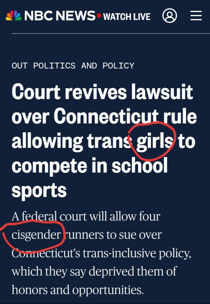 @NBCNews WTAF is wrong with you?! Stop erasing women and girls in transmaiden subservience to biological men and boys. It's toxic discrimination. It's sick! Trans girls aren't girls, they are boys.
Only girls are girls. Stop erasing my gender.
#CisIsASlur