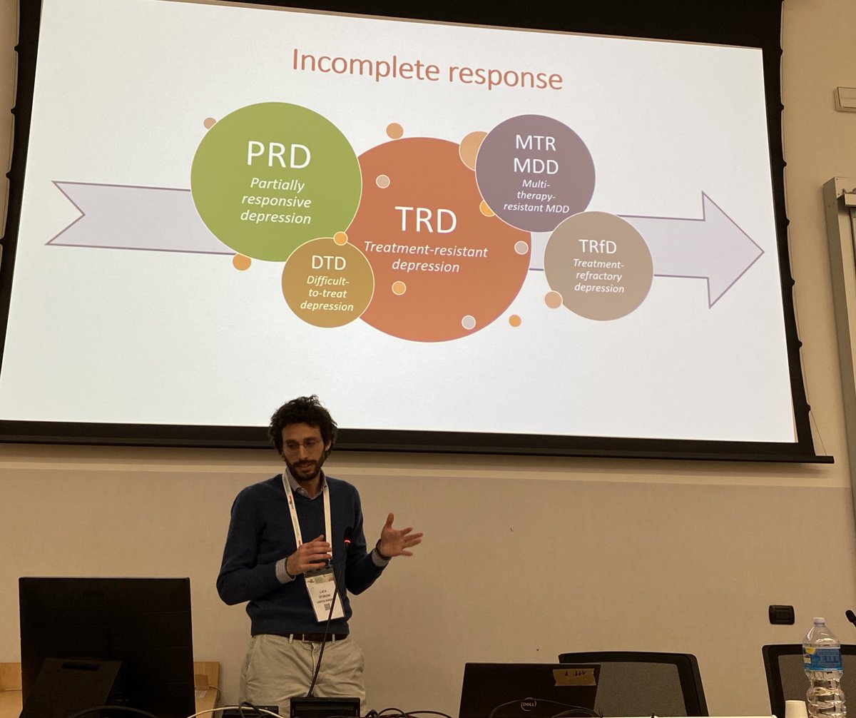 The conference is soon to end… but first, Luca Sforzini @_Luca_Sforzini has just made an important closing point about the diverse terminology and assessments for a single construct during his talk on a Delphi-method-based consensus guideline for definition of TRD #ISAD2023