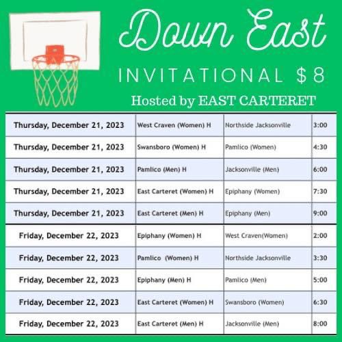 Down East Invitational December 21st and 22nd <a href="/PCCanesHoops/">Pamlico Basketball</a> <a href="/wcladyeaglesbb/">West Craven HS Womens Basketball</a> <a href="/SBHS_Pirates/">Swansboro Athletics</a>