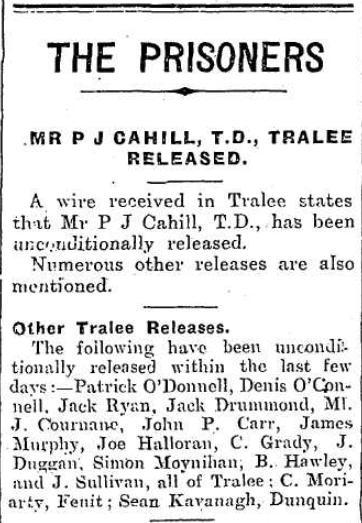 CivilWarInKerry's tweet photo. On this day in 1923, Patrick (Paddy) Cahill TD is among a group of Tralee republicans released from jail

Cahill was O/C of the Kerry No. 1 Brigade of the IRA during the War of Independence and was one of three Kerry TDs to vote against the Treaty

https://t.co/PvD6qjZTxW https://t.co/26pG4DcmjH