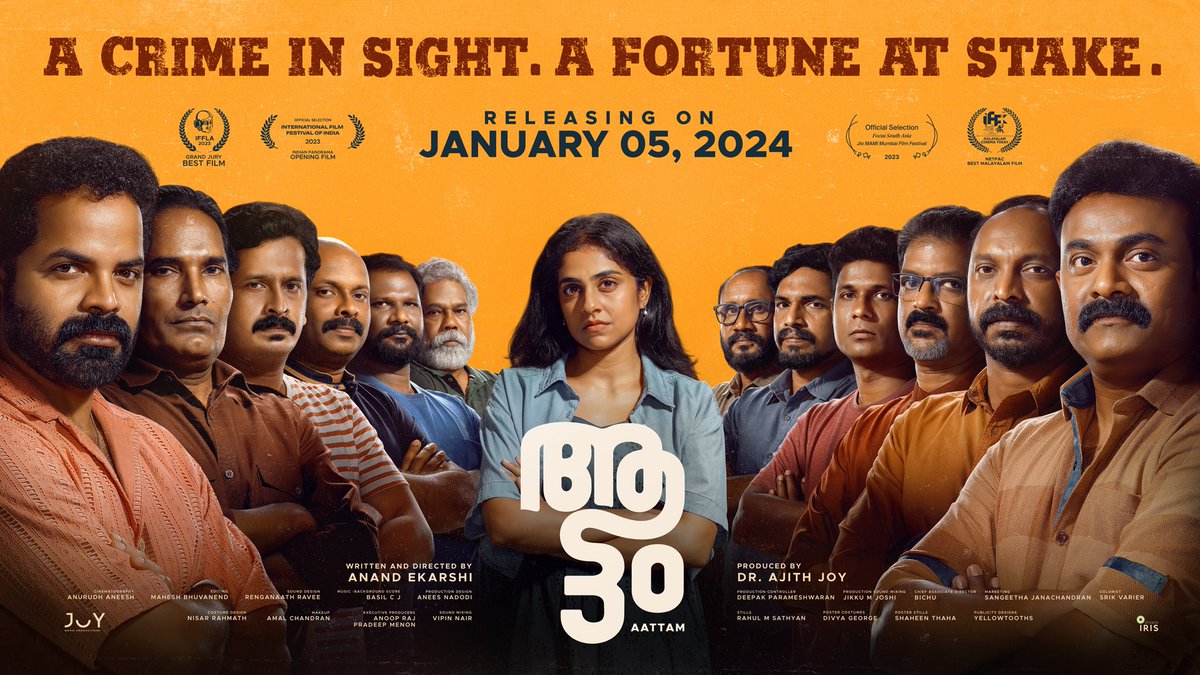 "A crime in sight. A fortune at stake."🎭

'Aattam' hits theaters near you on January 5, 2024. As the day approaches, enjoy a sneak peek – here's the latest poster of 'Aattam.'

See you soon in theatres!

<a href="/anand_ekarshi/">Anand ekarshi</a>