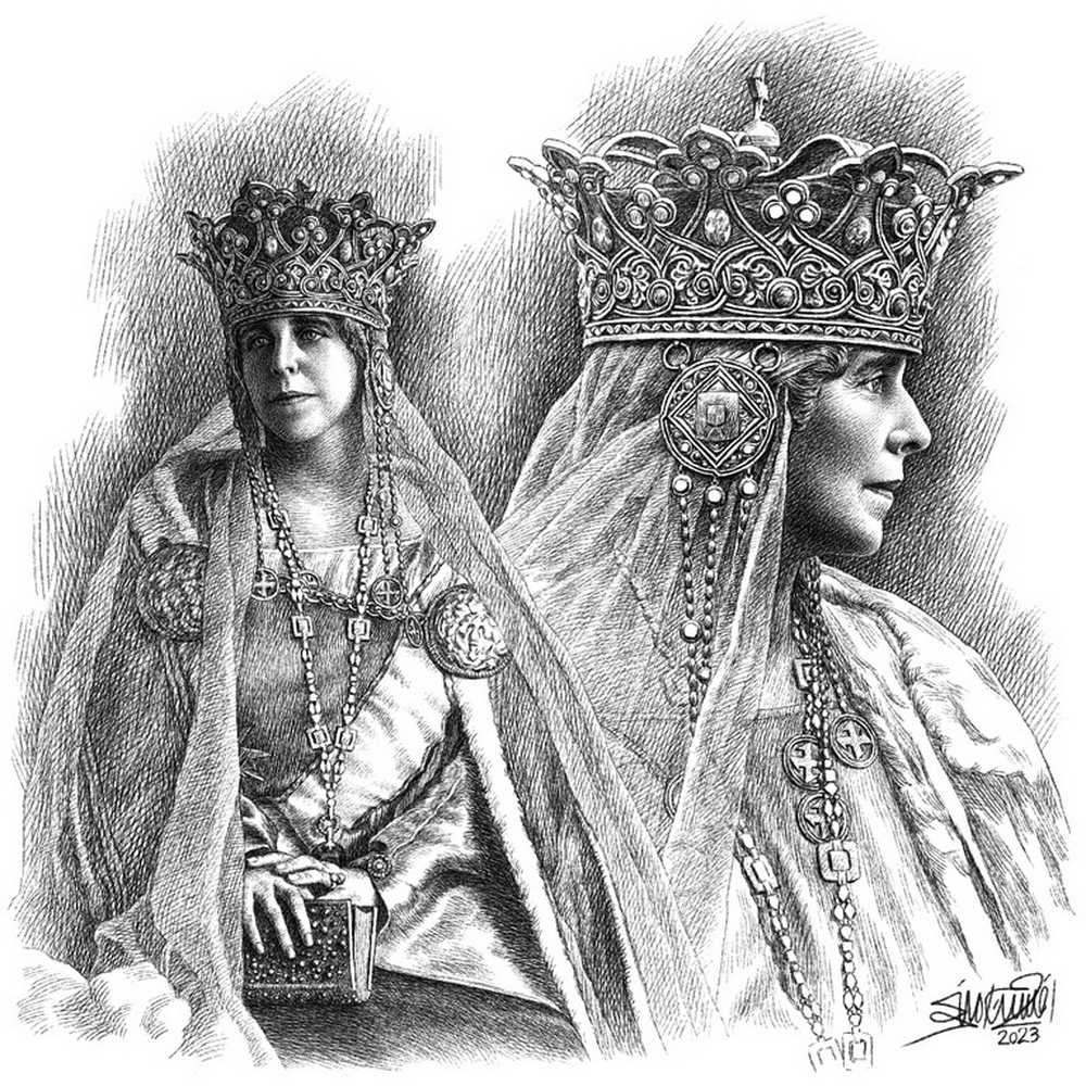 Honoring the majestic charisma of Queen Marie of Romania with a pen and ink portrait that captures the grace of her coronation. 
#AfshinAminiArt #PenAndInkDrawing #PortraitDrawing #QueenMarie #QueenOfHearts #SoldierQueen #QueenOfRomania #RoyalPortraiture