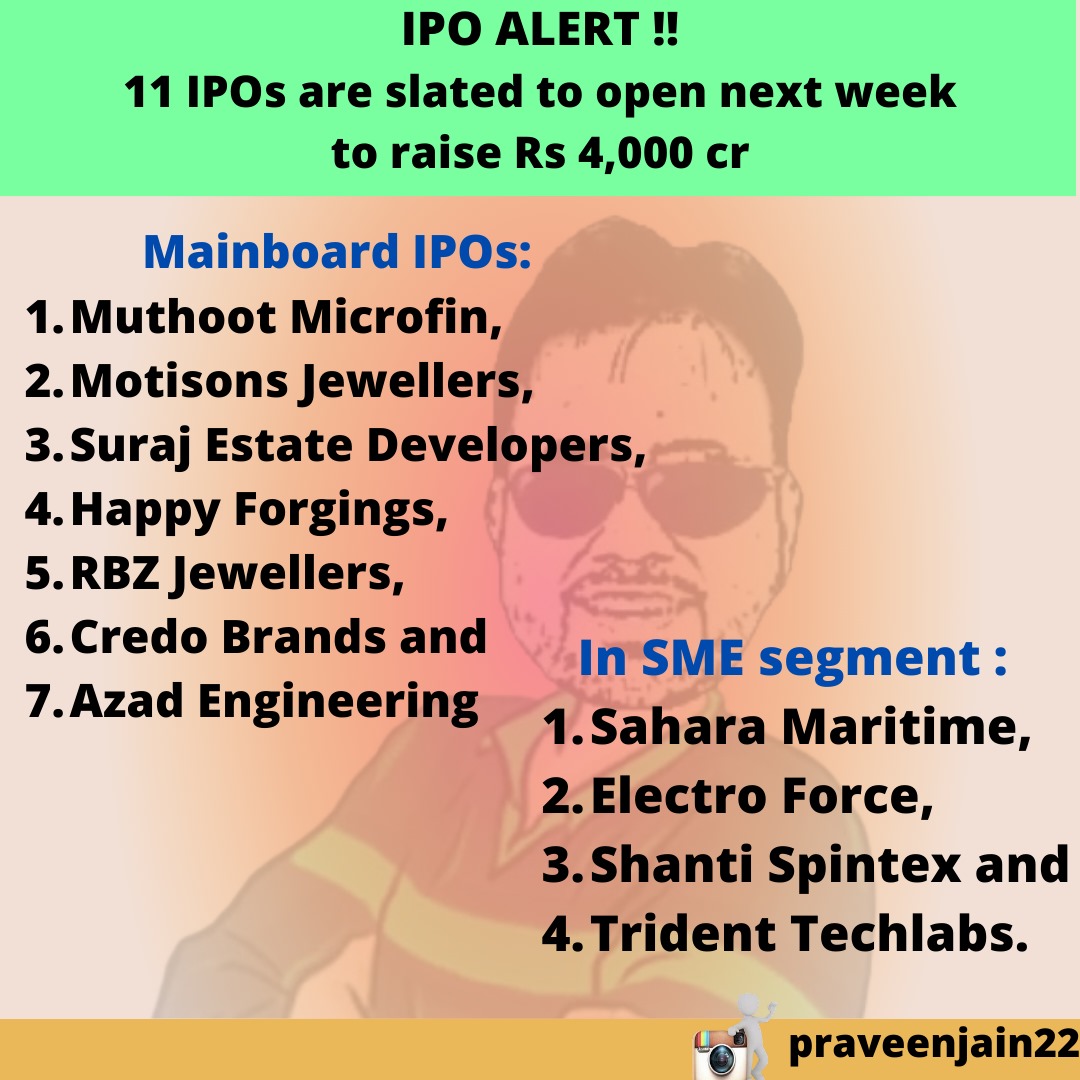 Pjain22's tweet photo. It's ☔ IPO's from next week... Invest wisely!!

Which IPO you would definitely go for !!

#IPOAlert #nseindia #BSE #StockMarketindia #ipo https://t.co/gCTLc9OG3W
