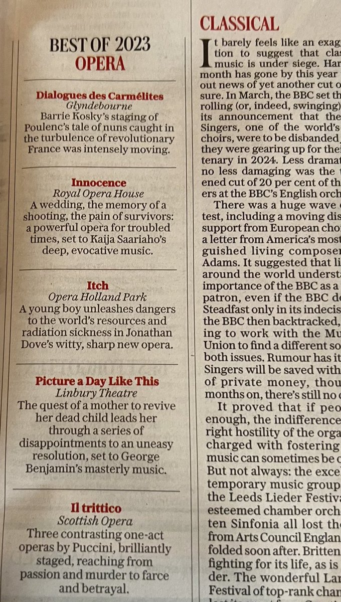 Our production of Puccini’s Il trittico, directed by Sir David McVicar, is in @Telegraph’s Best of 2023 Opera! 🎉 🌟 'each opera hits a precise spot of local colour and human emotion' ★★★★★ The Telegraph scottishopera.org.uk/shows/il-tritt…