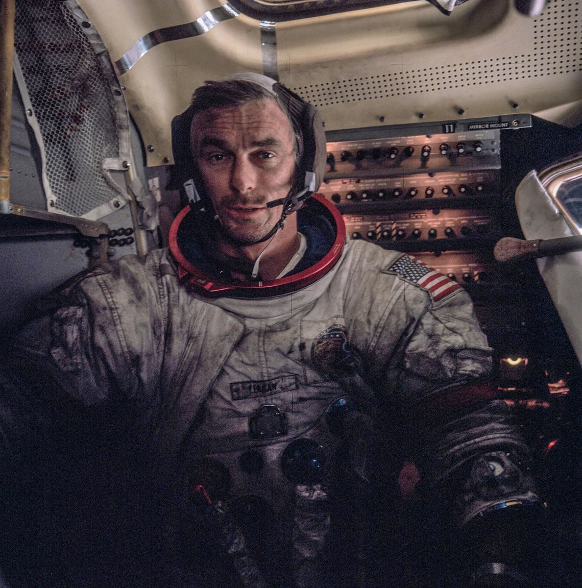 51 years ago this week, the astronauts of Apollo 17 left the moon.  I love this shot of Gene Cernan in the LM preparing for the ascent.  The last Apollo astronaut to leave footprints in lunar soil, he looks shattered.  Tested and pushed to the limit - but mission accomplished.