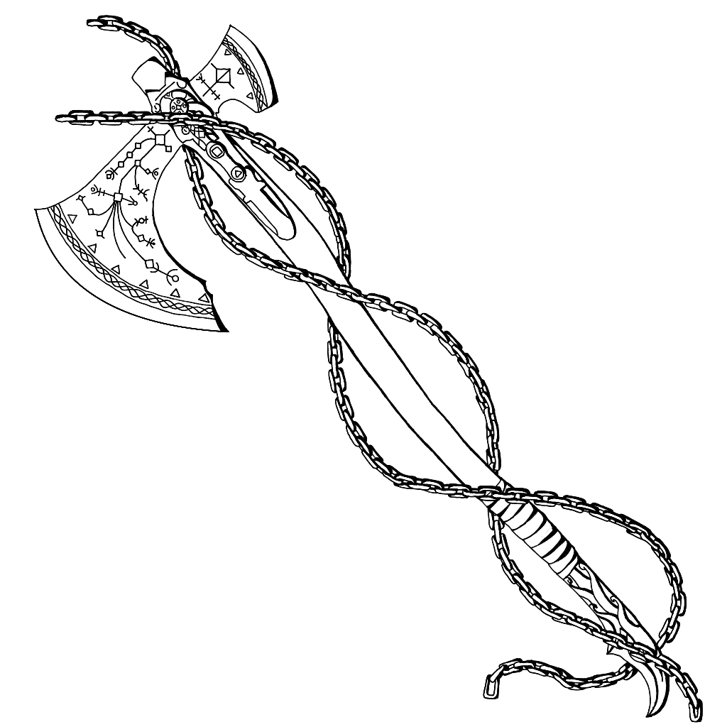 KaliypsoX's tweet photo. Kratos Leviathan axe with chains for my yearly 2 week God of war obsession 
#tattoo #tattooart #godofwar #gow 

Art by Kaliypso (me) https://t.co/lq4iCInxet