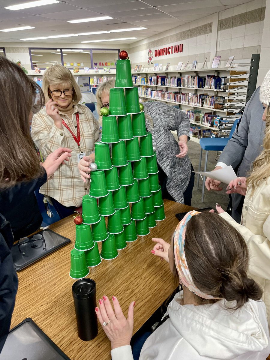 smalchow's tweet image. A fun #BreakfastBytes tech mtg this month! We started w/ a friendly 🎄Christmas Tree🎄 cup game STEM challenge then on to Tips, Tricks and Tidbits. 
#RaiderStrong #4Cs #collaboration 

padlet.com/sjmalchow/malc…