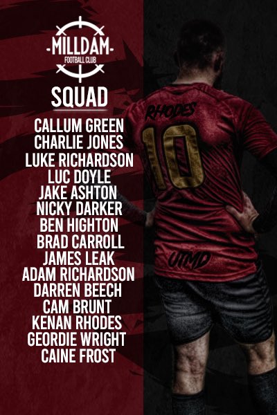 TheMillDamFC's tweet photo. The milldam Squad for Sunday against @StagFC2023 @Rdslfootball #UTMD https://t.co/lFERSfZqtI