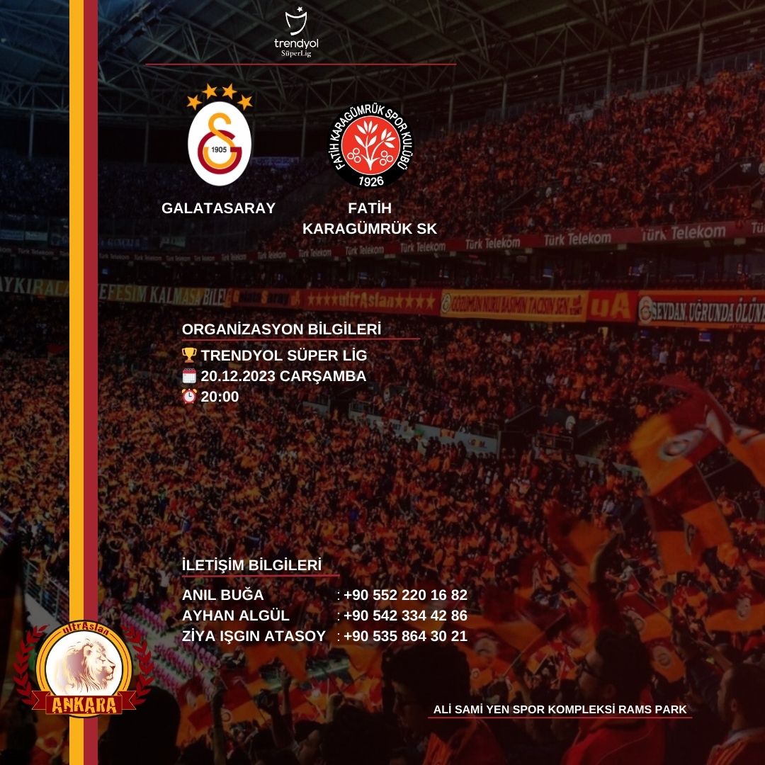 uAAnkara's tweet photo. 🚌🚌🚌 GİDİYORUZ !!!
GALATASARAYIMIZI Trendyol Süperlig'de evimizde Fatih Karagümrük SK ile oynayacağı maçta yalnız bırakmıyoruz. Bizimle gelmek isteyenler iletişim numaralarından detaylı bilgi alabilirler. https://t.co/U4nOv6pO1R